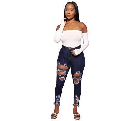Women Sheath Elastic Broken-holes Jeans-STYLEGOING