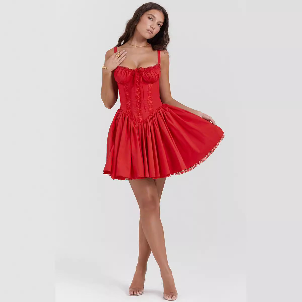 Women's Lace Panel Corset Belt Bodycon Mini Dress