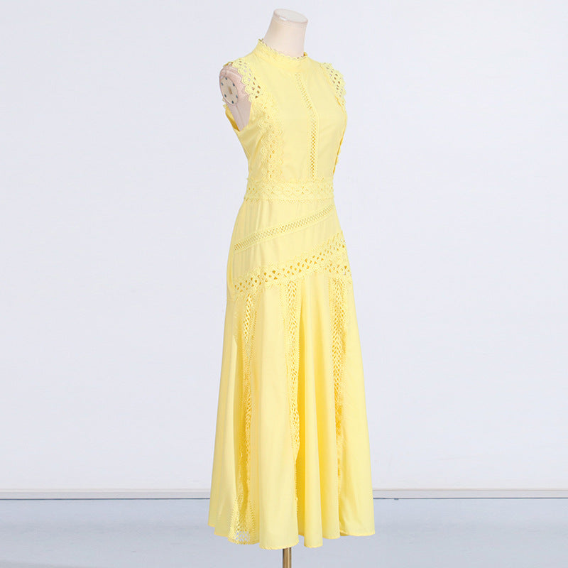 Designed Women's Vintage-Inspired Sleeveless Lace Trimmed Summer Dress