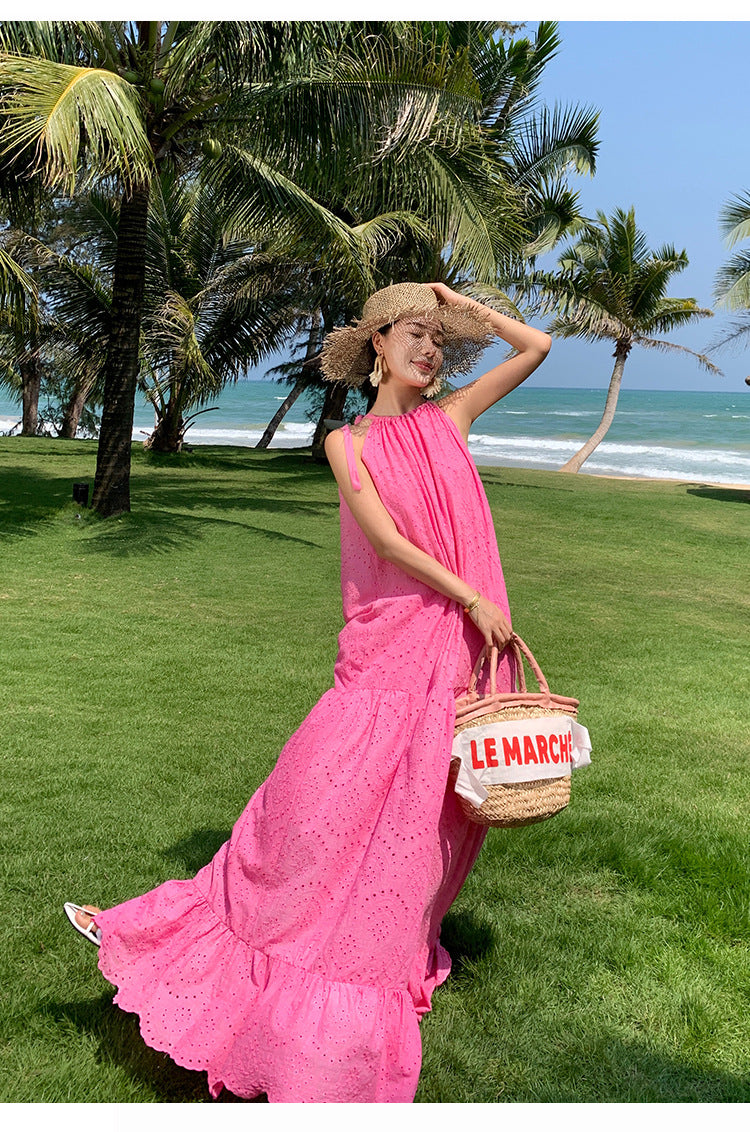 Women's Halter Neck Embroidered Maxi Dress