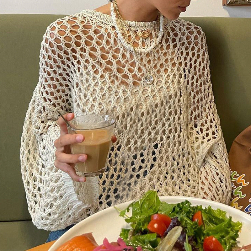 Women's Summer Boho Crochet Mesh Knit Oversized Pullover.