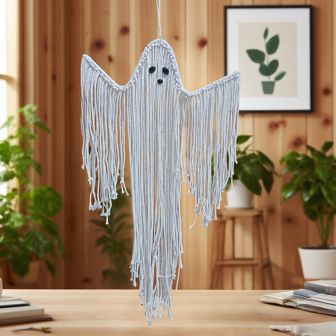Hand-Knotted Macrame Ghost Halloween Deco