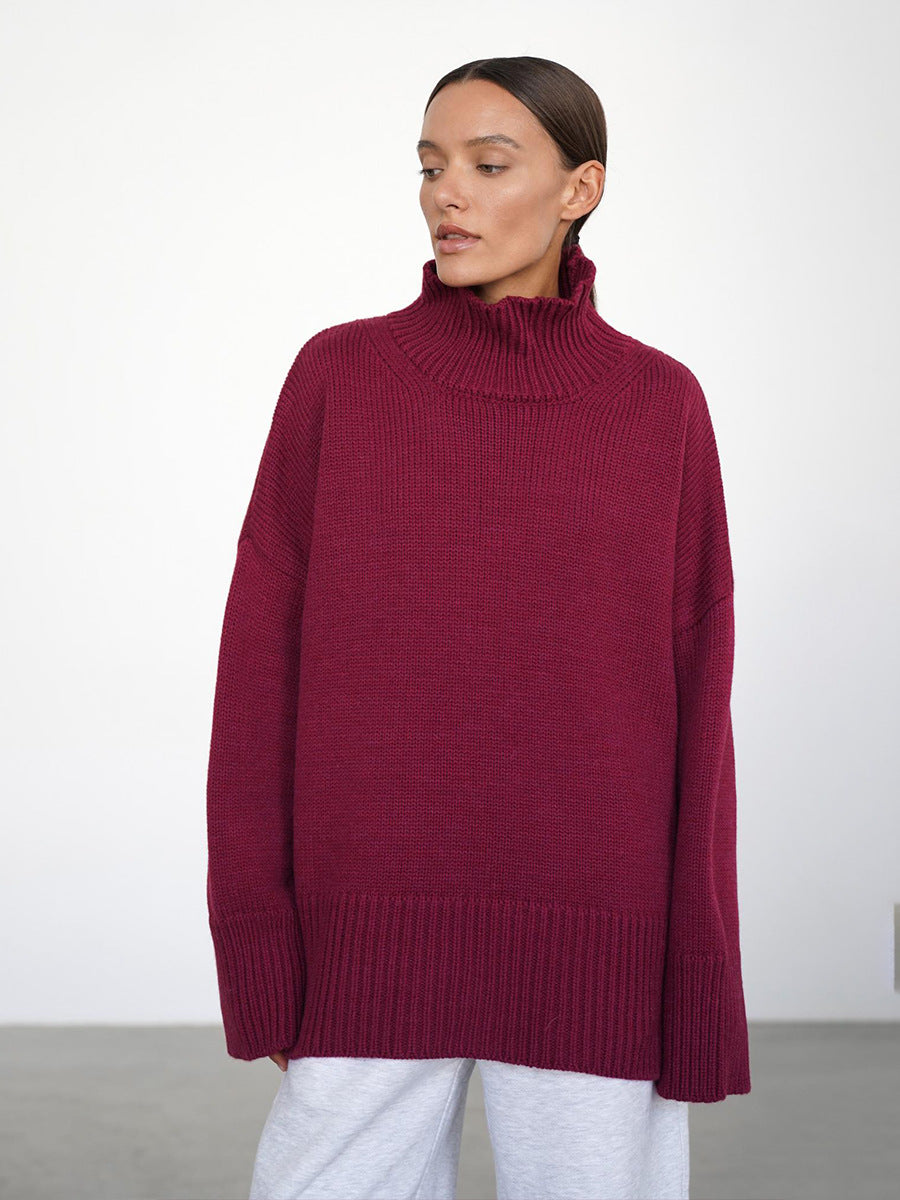 Women's Oversized Solid Color High Neck Sweater