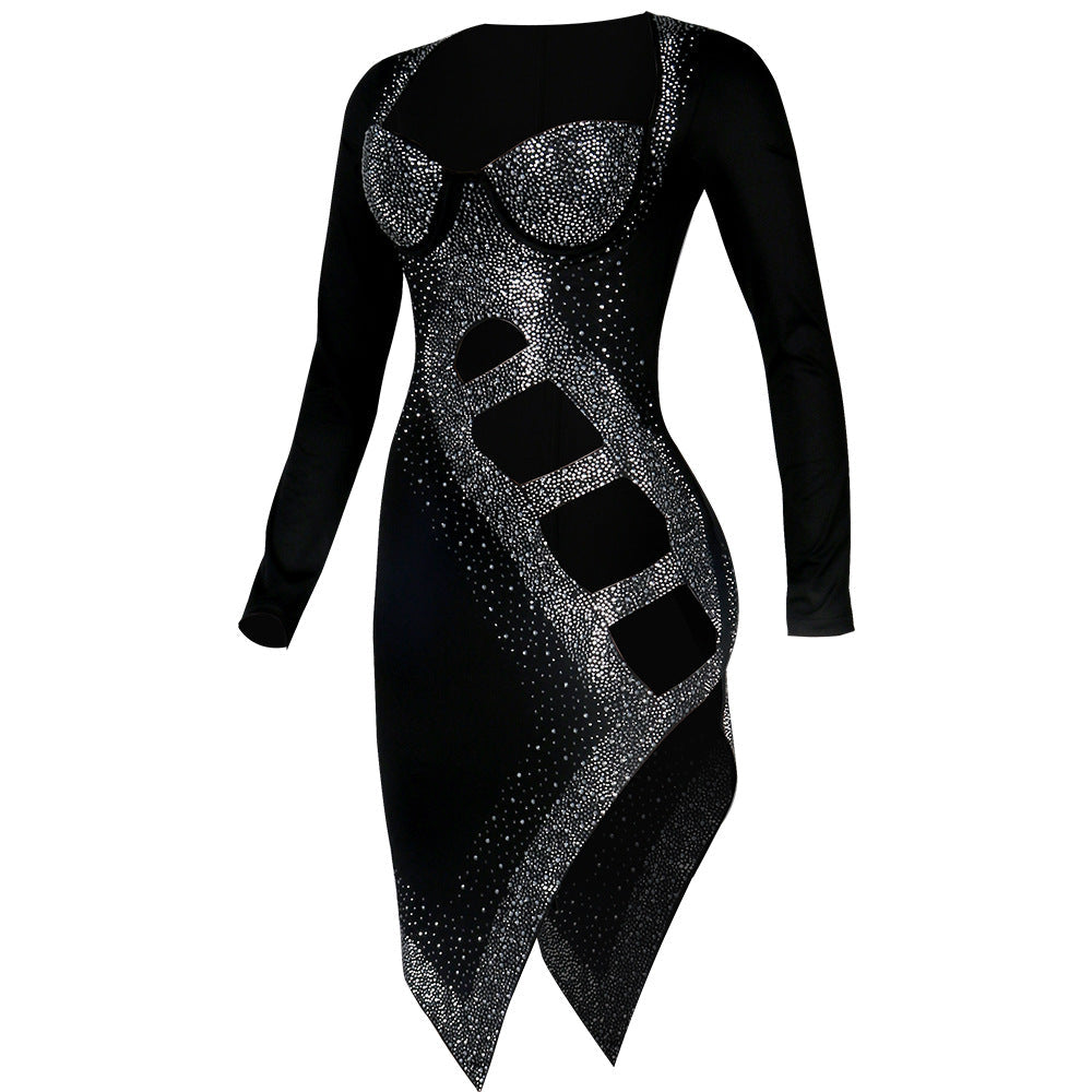 Sexy Long Sleeves Diamond Night Club Dresses-Sexy Dresses-Free Shipping at meselling99