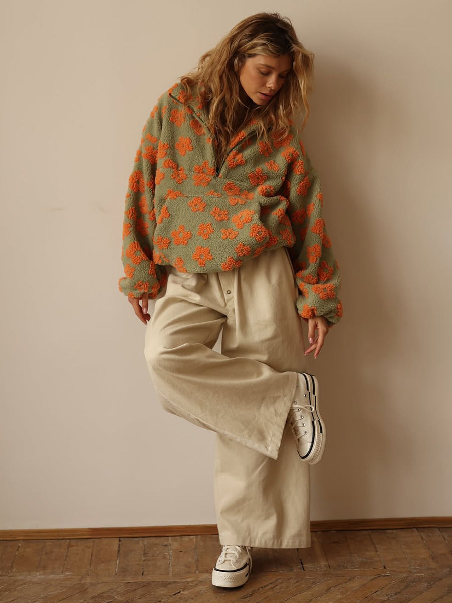 Women's Floral Print Sherpa Hoodie