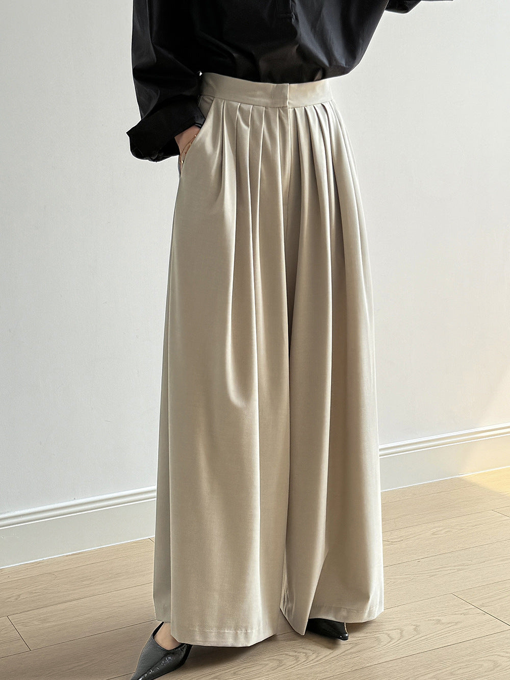 Women's High-Waisted Tencel Wool Wide-Leg Pants