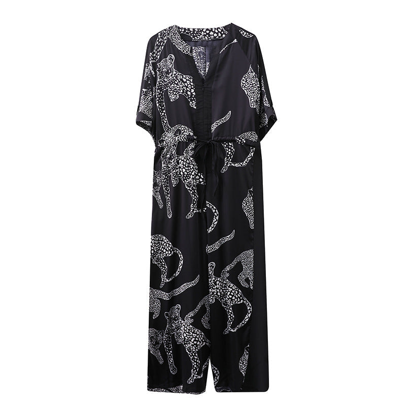 Summer Plus Sizes Lace Up Waist Women Wide Leg Jumpsuits