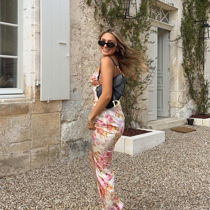 Sexy Backless Floral Sundress - Summer Slim Fit Print Spaghetti Strap Dress for Women