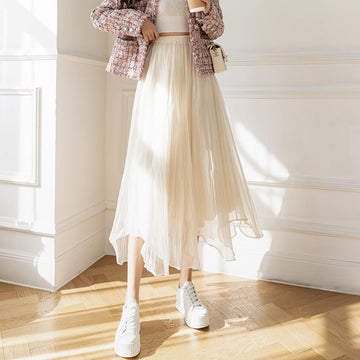 Women's High-Waisted A-Line Mesh Midi Skirt