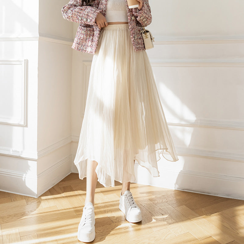 Women's High-Waisted A-Line Mesh Midi Skirt