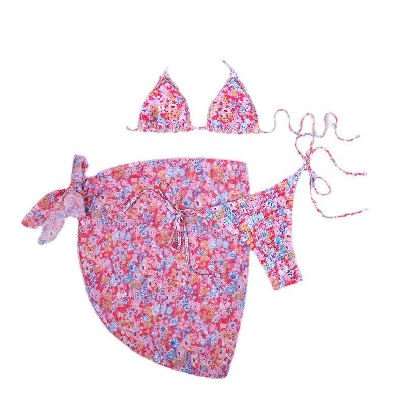 Print Bikini Three-Piece Set – Sheer Skirt Separates, Sexy Vacation Swimwear