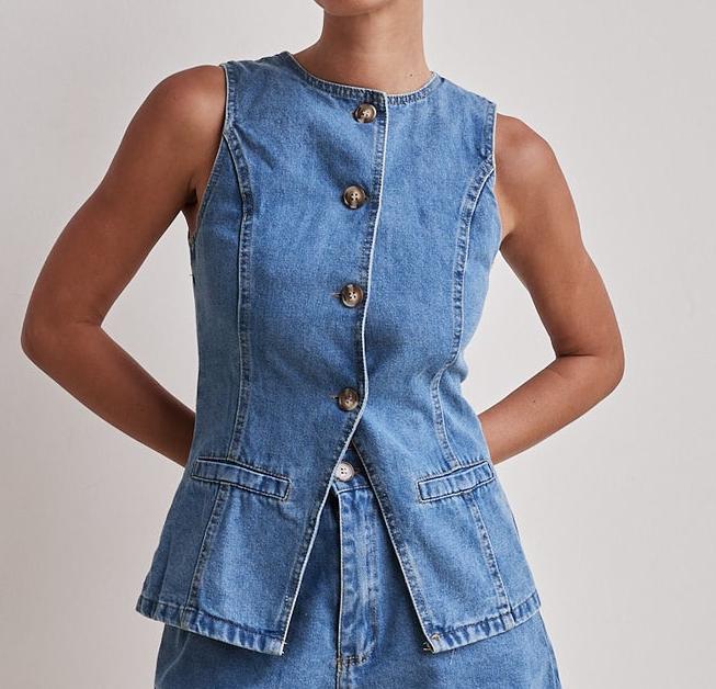 High-Waisted Distressed Denim Shorts Set