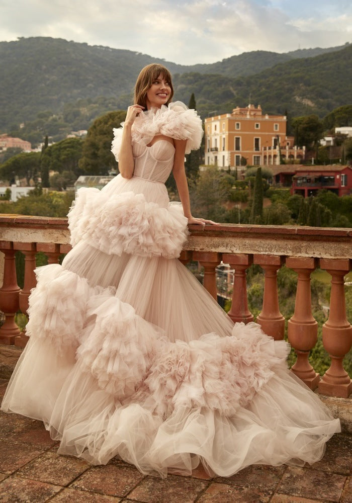 Fluffy Train 3D Petal Wedding Dress