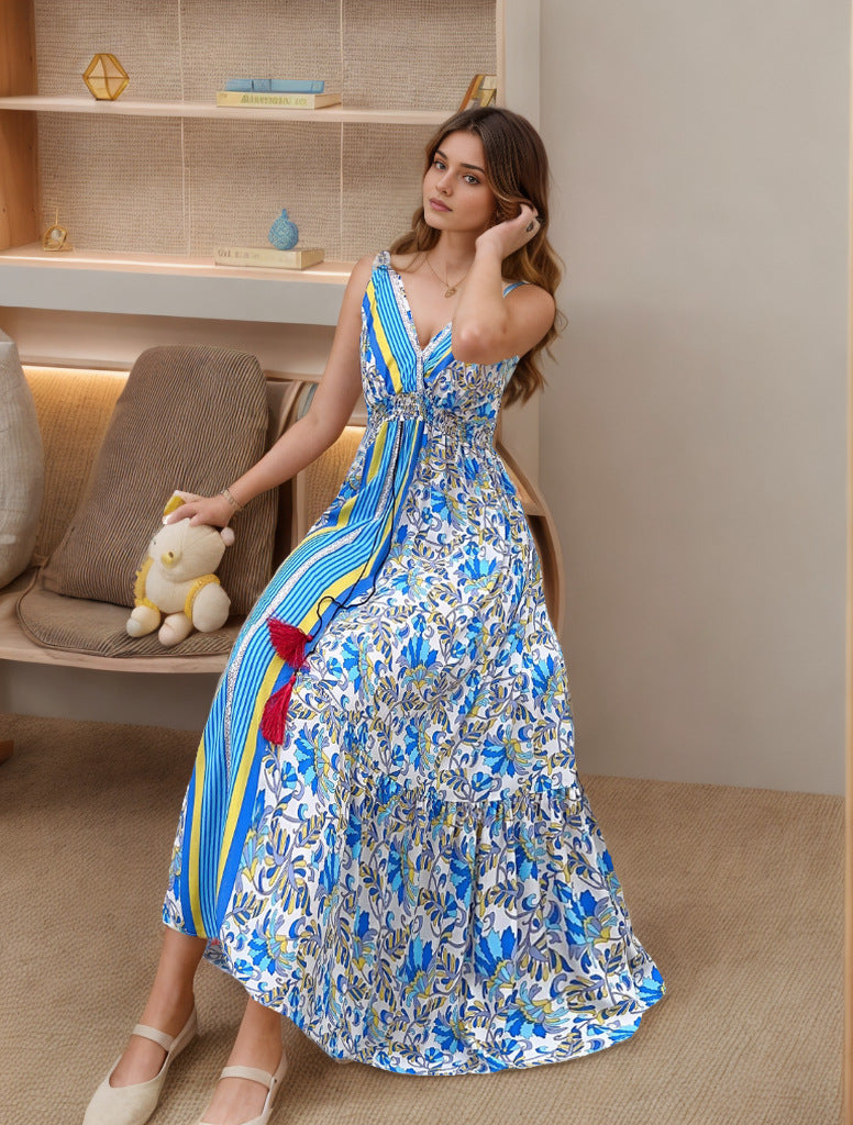 Bohemian Cotton Sleeveless V Neck Long Maxi Dresses