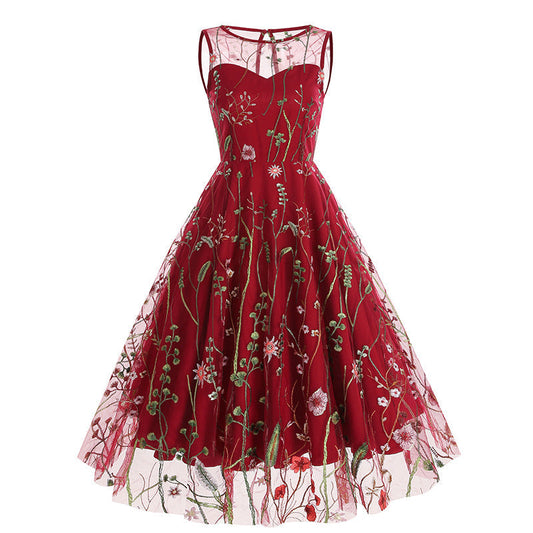 Vintage Sleeveless Embroidery Dresses-Dresses-Red-S-Free Shipping at meselling99