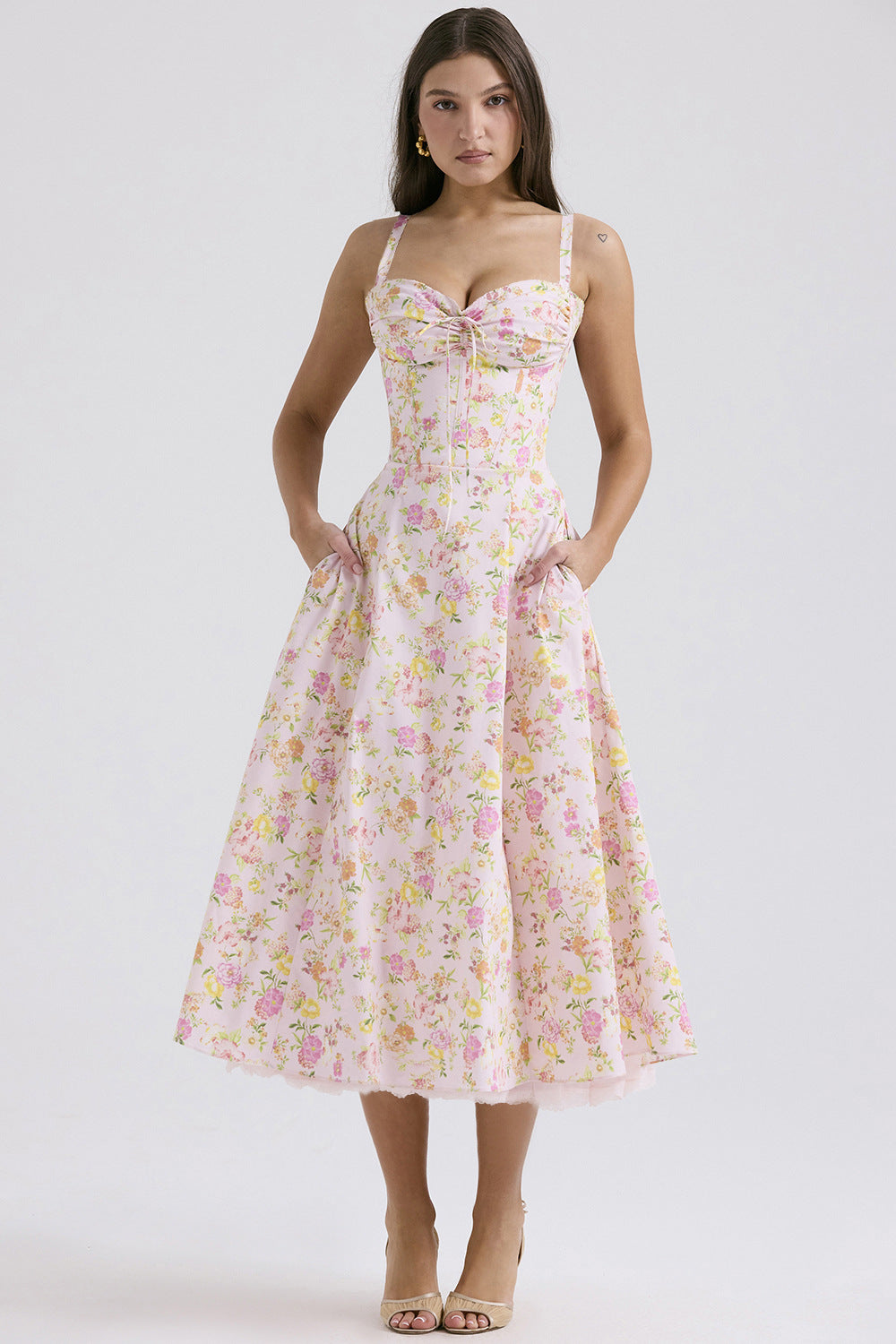 Elegant Floral Print French Summer Dress