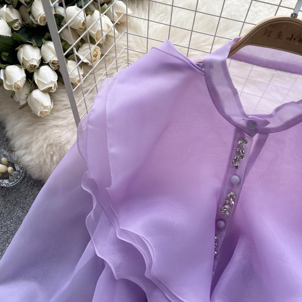 Fairy Style Ruffled Mesh Long Sleeve Shirt