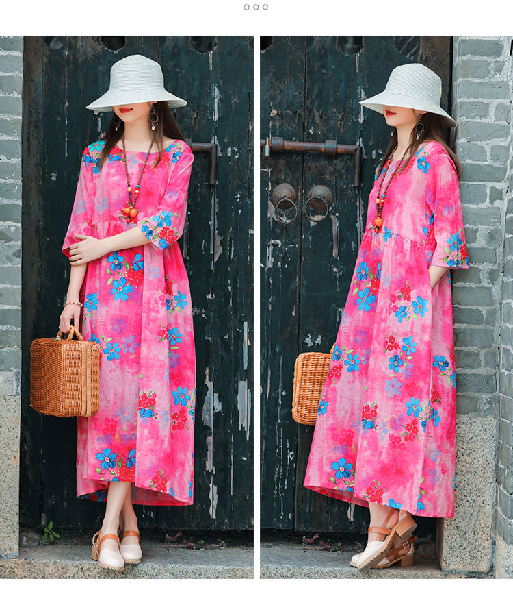 Ethinc Line Summer Half Sleeves Women Long Dresses-Dresses-Free Shipping at meselling99