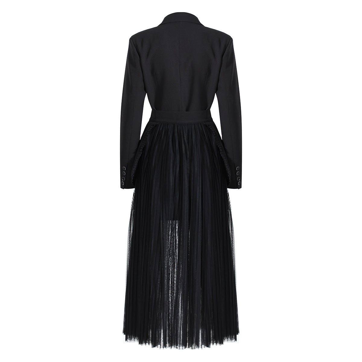Women's Long Blazer & Chiffon Pleated Skirt Two-Piece Set