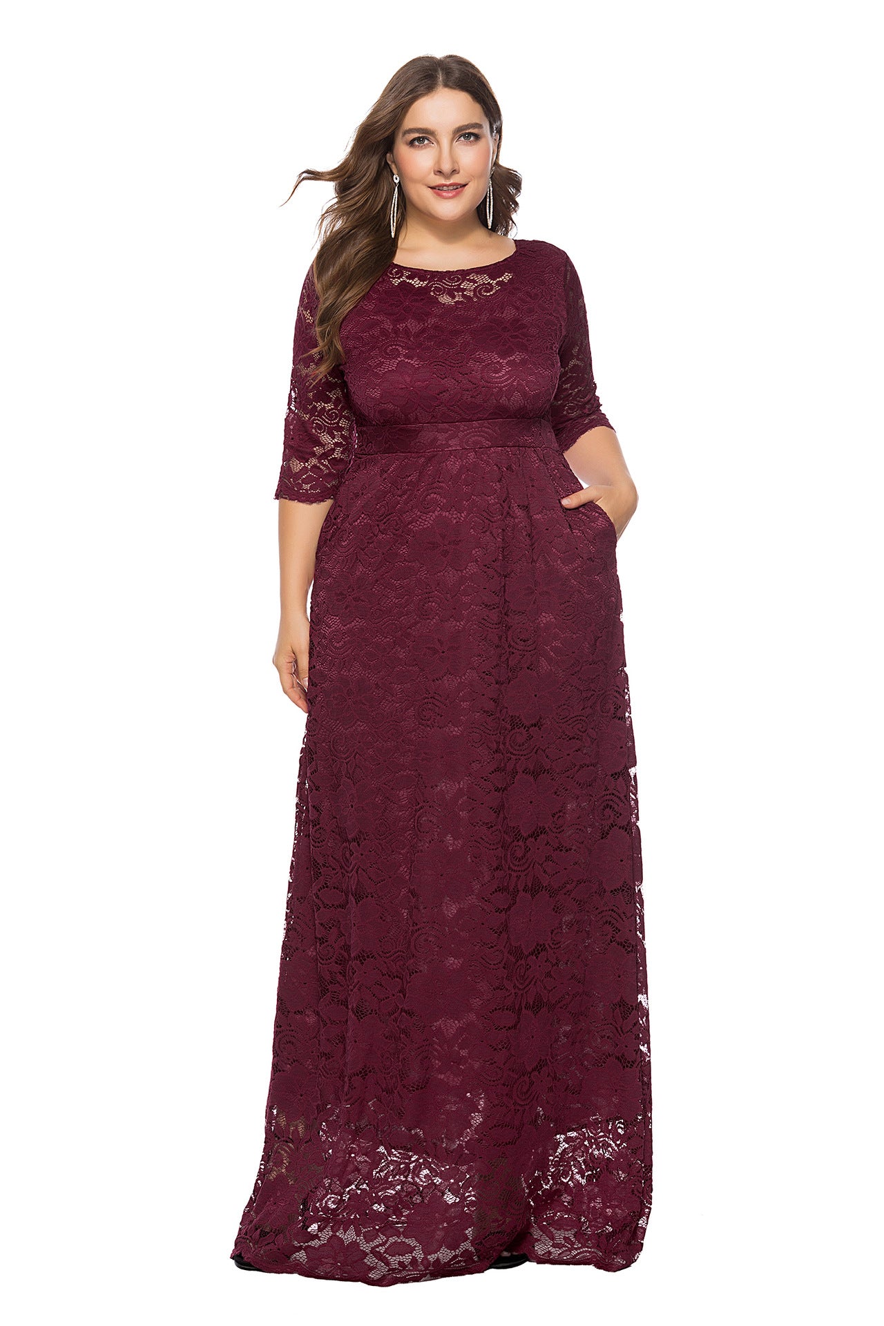 Plus Size Lace Evening Gown with Pockets