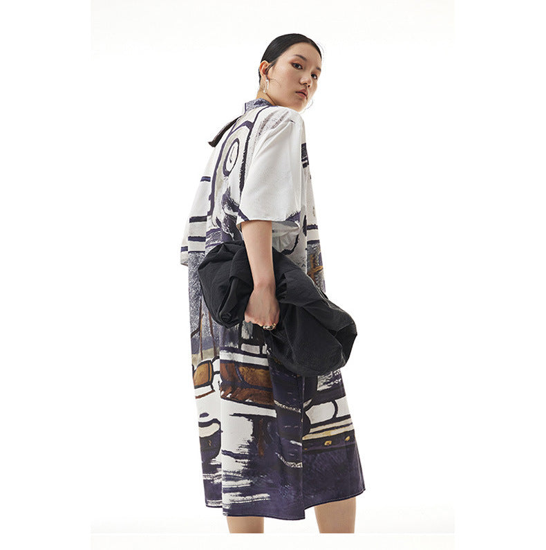 Summer Graffiti Designed Casual Long Sleeves Shirts-Dresses-Free Shipping at meselling99