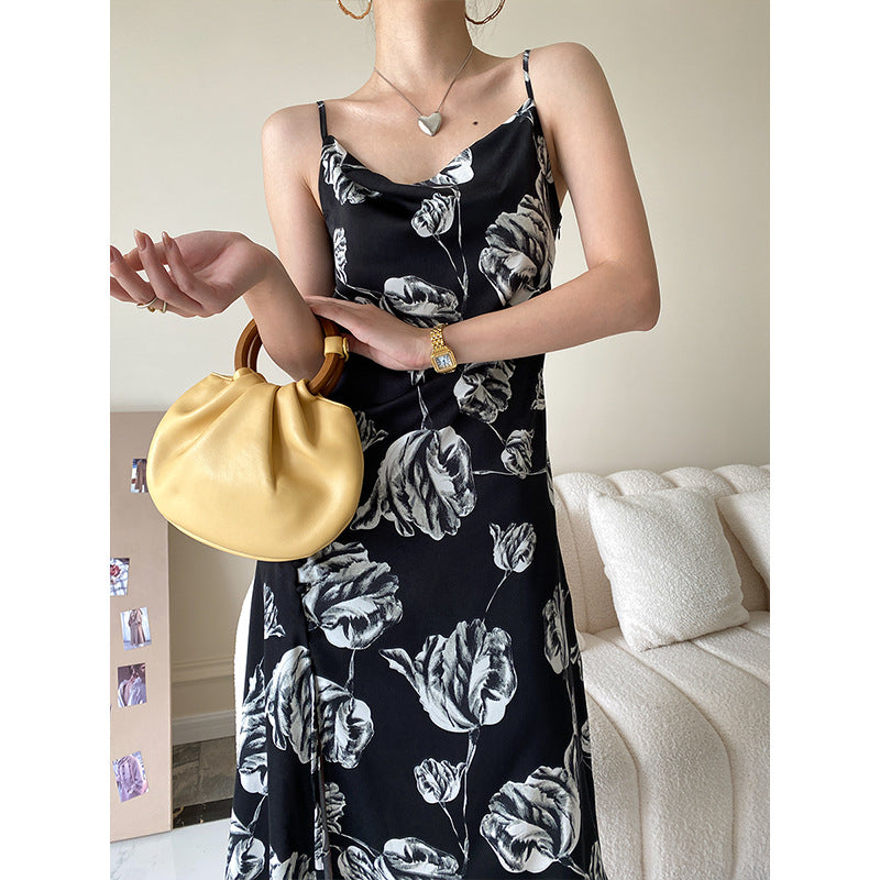 Vintage Floral Design Satin Summer Sleeveless Sun Dresses-Dresses-Free Shipping at meselling99