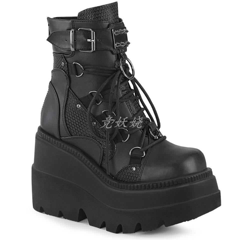 Plus Size Winter Gothic Platform Wedge Mid-Calf Boots