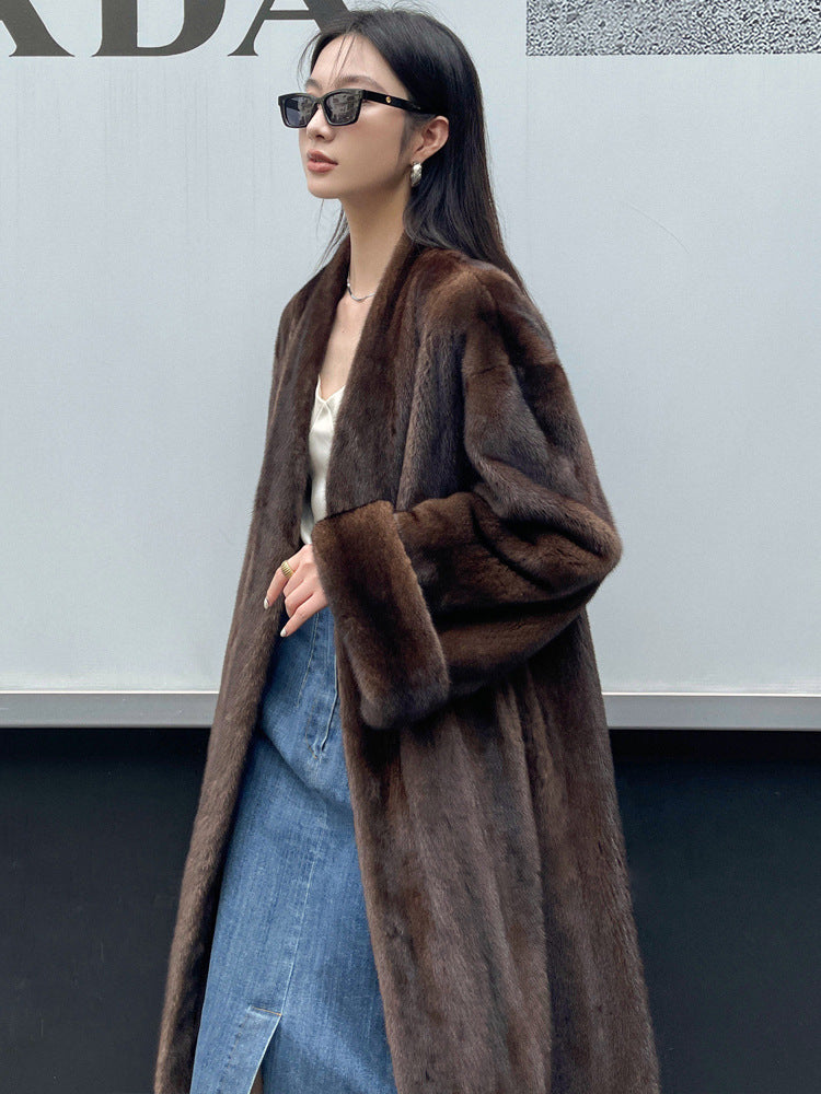 Vintage Faux Fur V Neck Long Overcoats