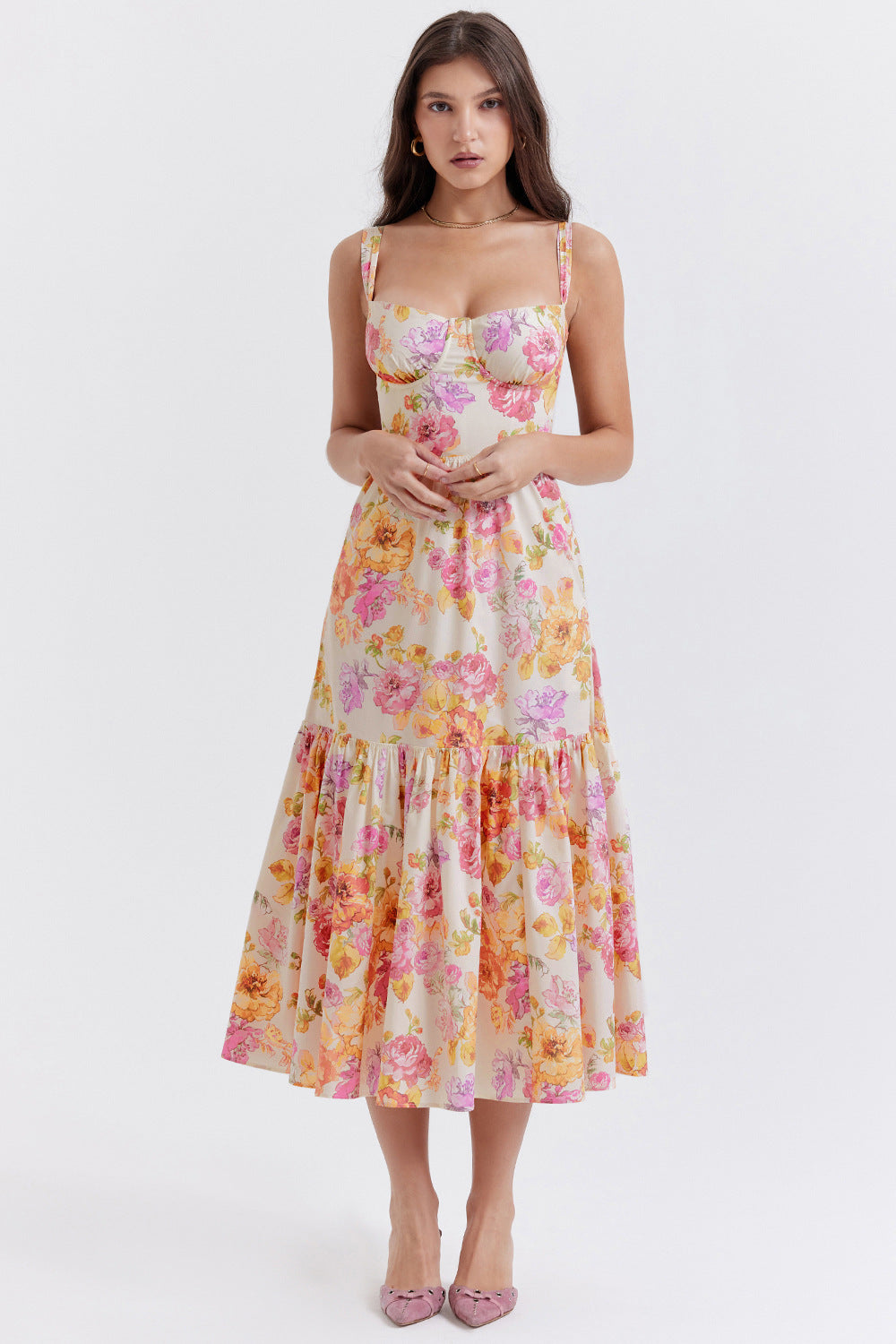 Floral Tiered A-Line Dress for Women