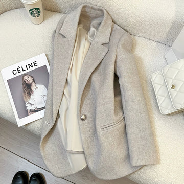 Women’s Mocha Grey Wool Blend Tailored Blazer