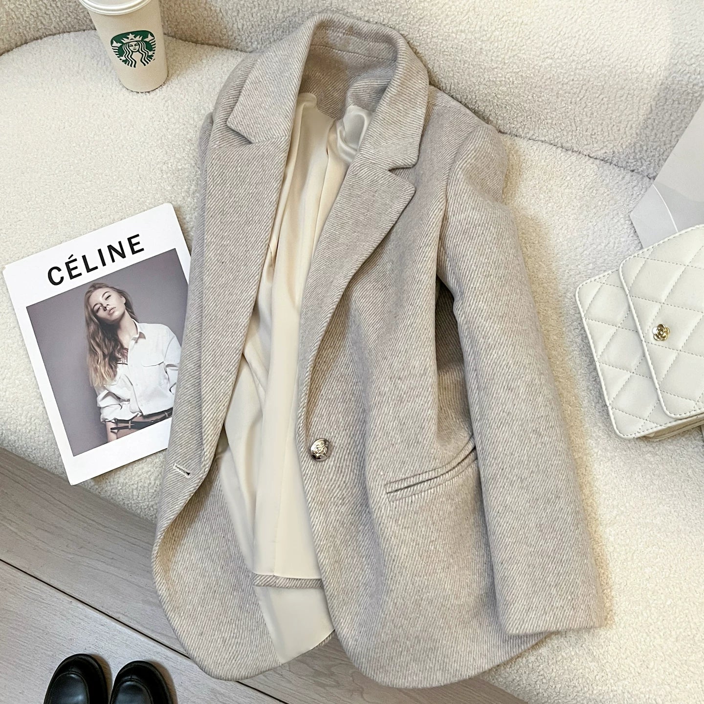Women’s Mocha Grey Wool Blend Tailored Blazer