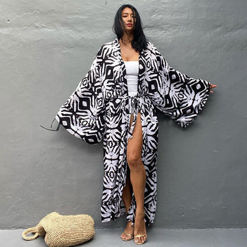 Leopard Print Long Kimono Cover-Up