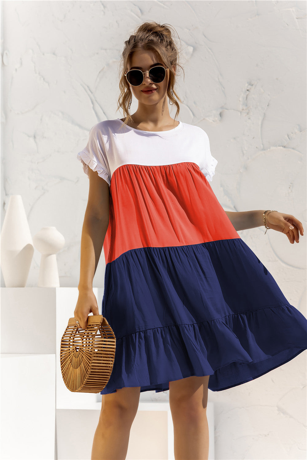 Summer Color Block Loose Fit Short Dress