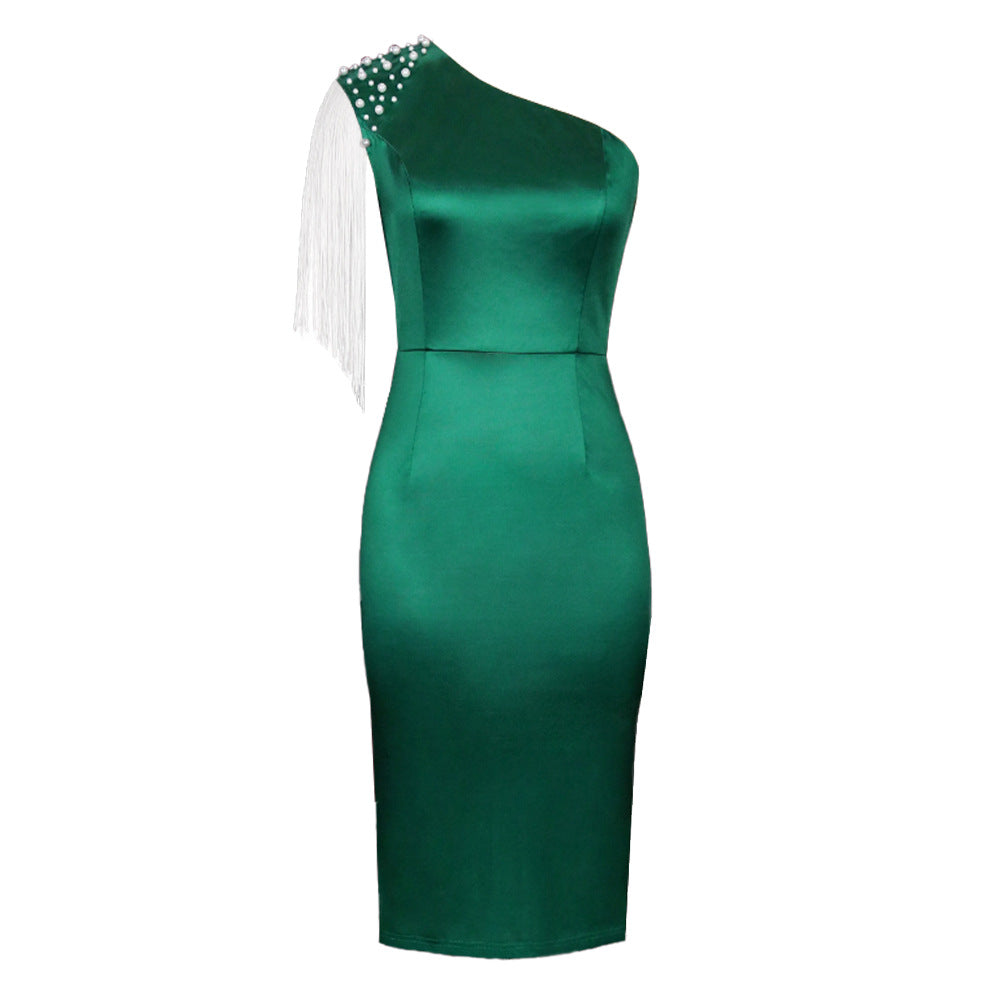 Sexy One Shoulder Tassels Bodycon Party Dresses-Dresses-Free Shipping at meselling99