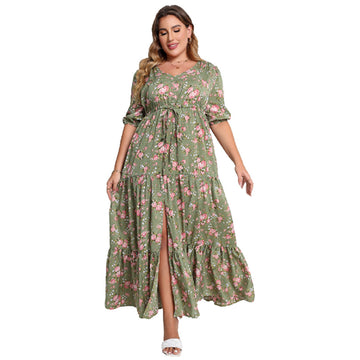 Plus Size Boho Floral Print Maxi Dress