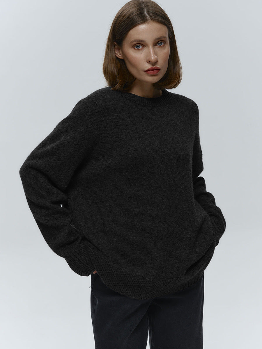 Classic Relaxed-Fit Dark Crewneck Sweater