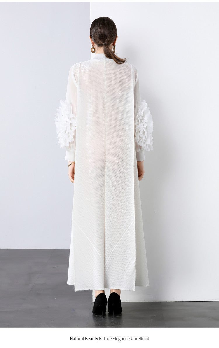 Stylish Slim-Fit Solid Color High Neck Dress with 3D Flowers