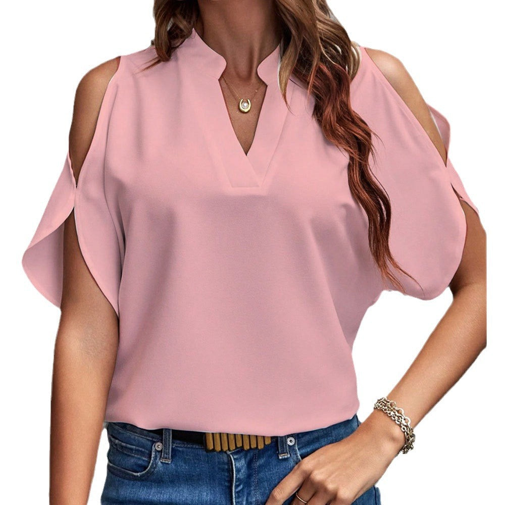 Women's V-Neck Fashion Off-Shoulder Sleeve Blouse
