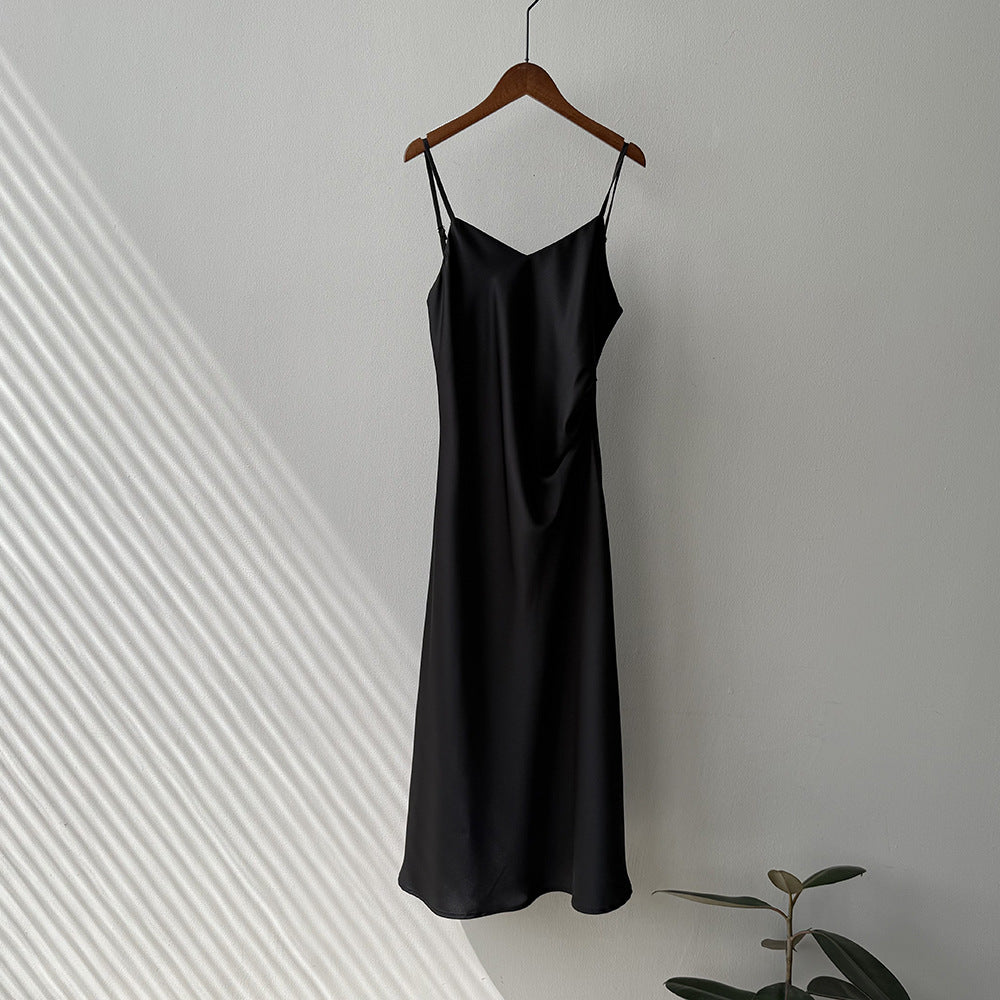 Satin Slip Dress – Elegant A-Line Maxi Dress with Adjustable Straps