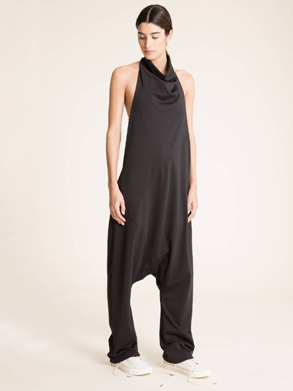 Sexy Sleeveless Halter Black Casual Jumpsuits