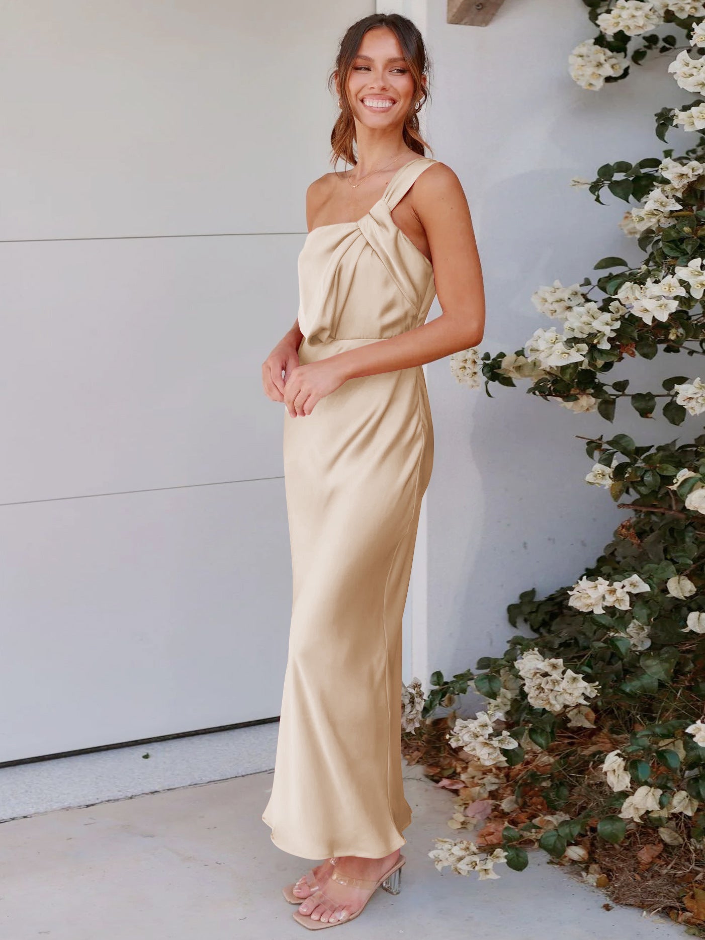 Elegant Satin One Shoulder Bridesmaid Dresses Party Dresses