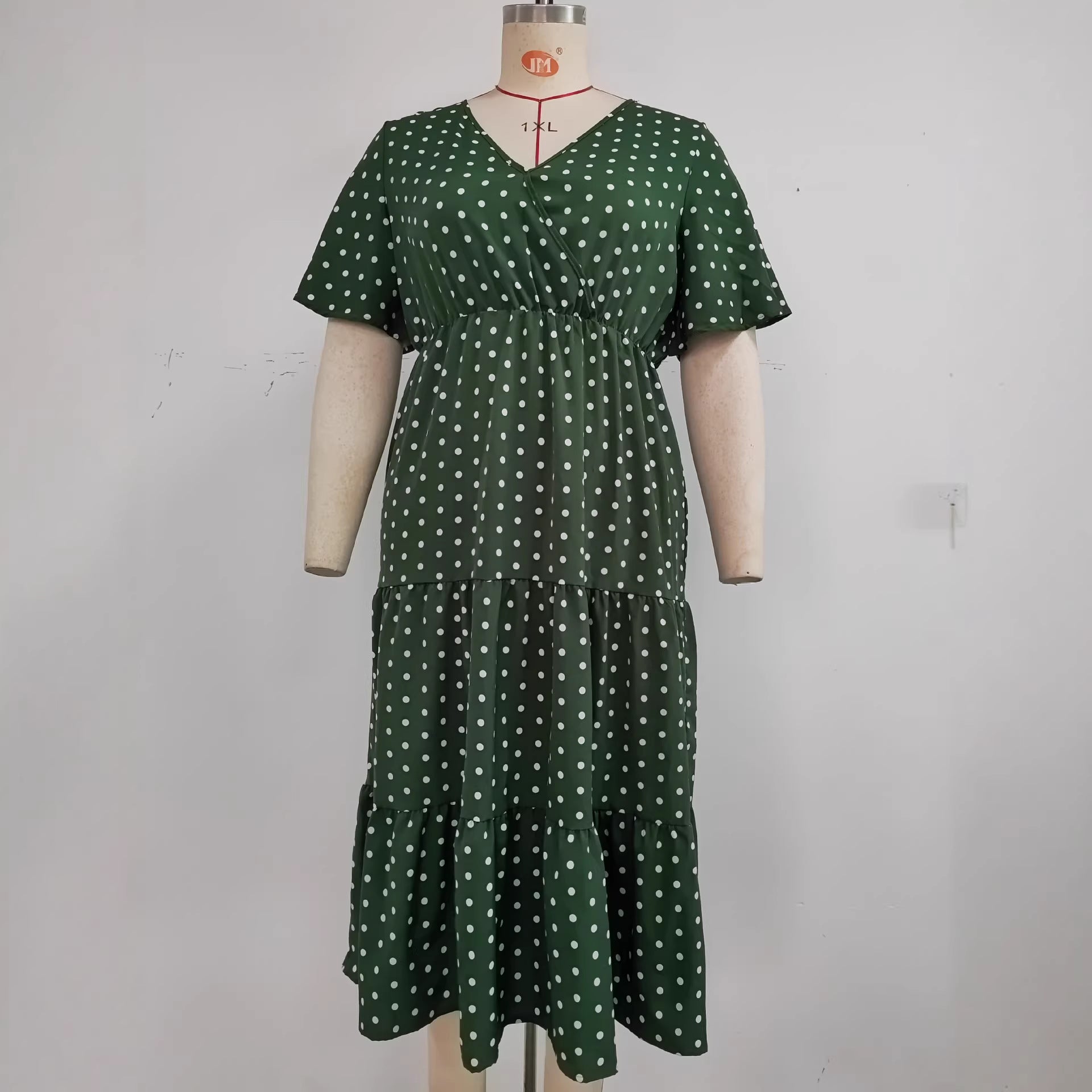 Plus Size Polka Dot V-Neck Swing Dress