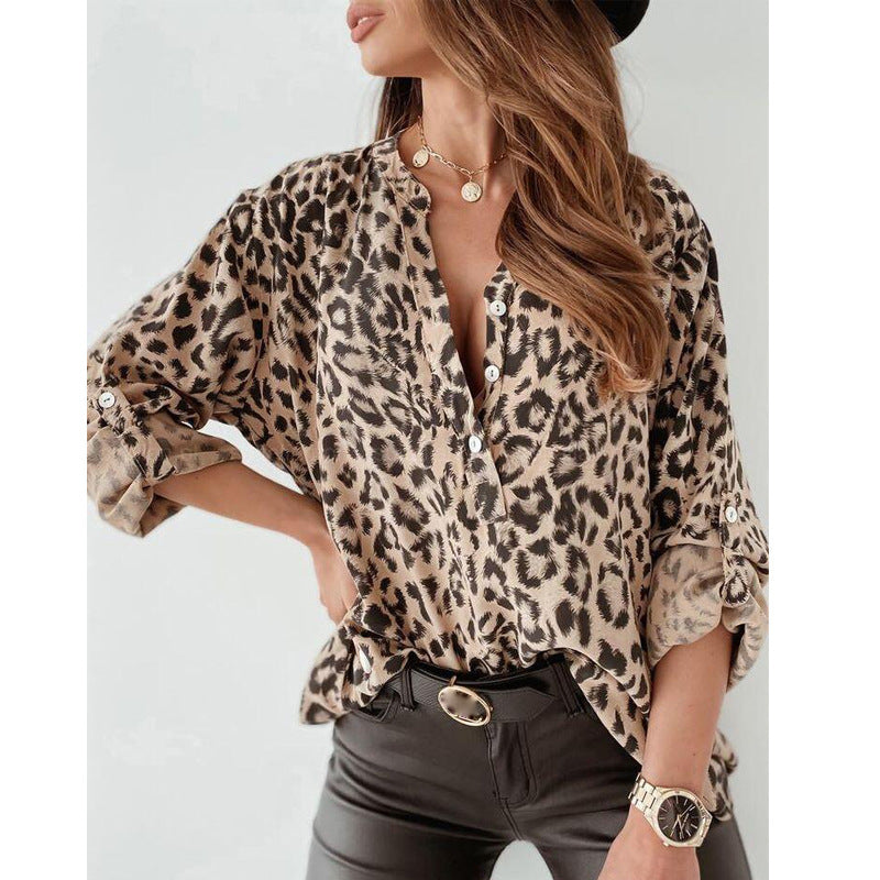 Women's Long Sleeve Leopard Print Blouse