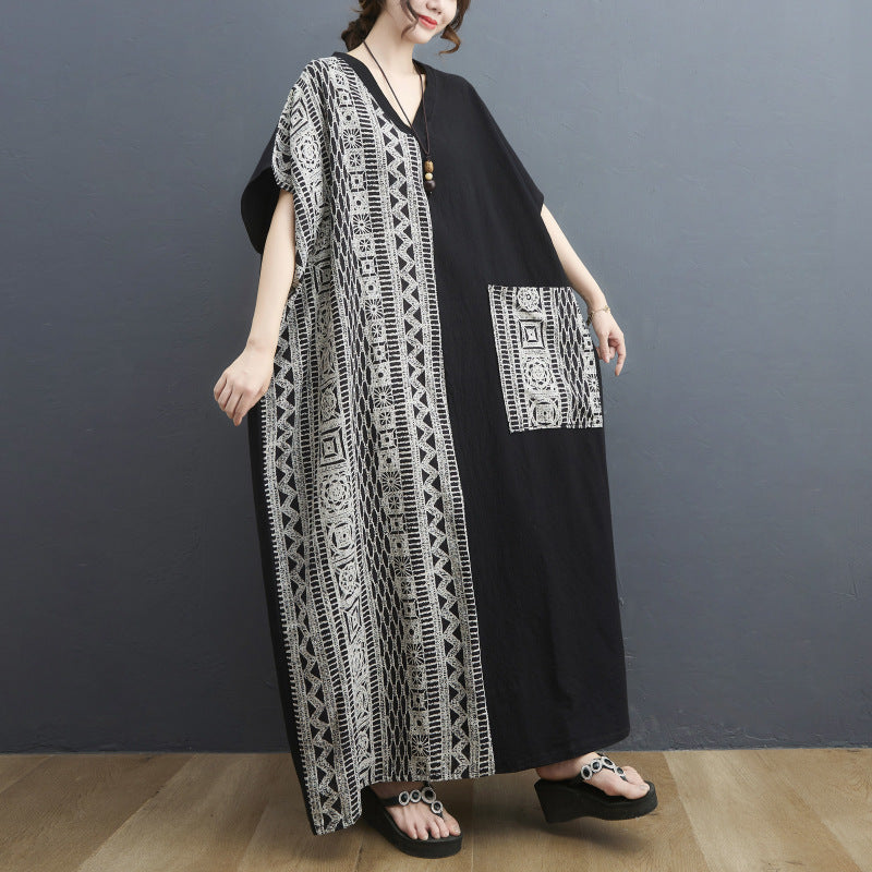 Vintage Pocket Design Plus Sizes Long Cozy Dresses-Dresses-Free Shipping at meselling99