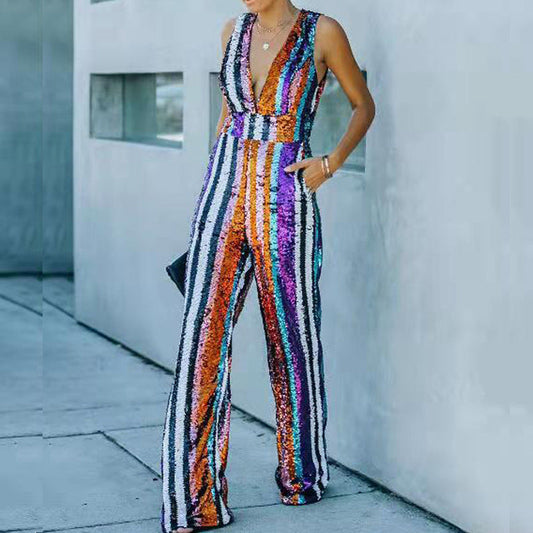 Sexy Sequined Sleeveless Summer Jumpsuits