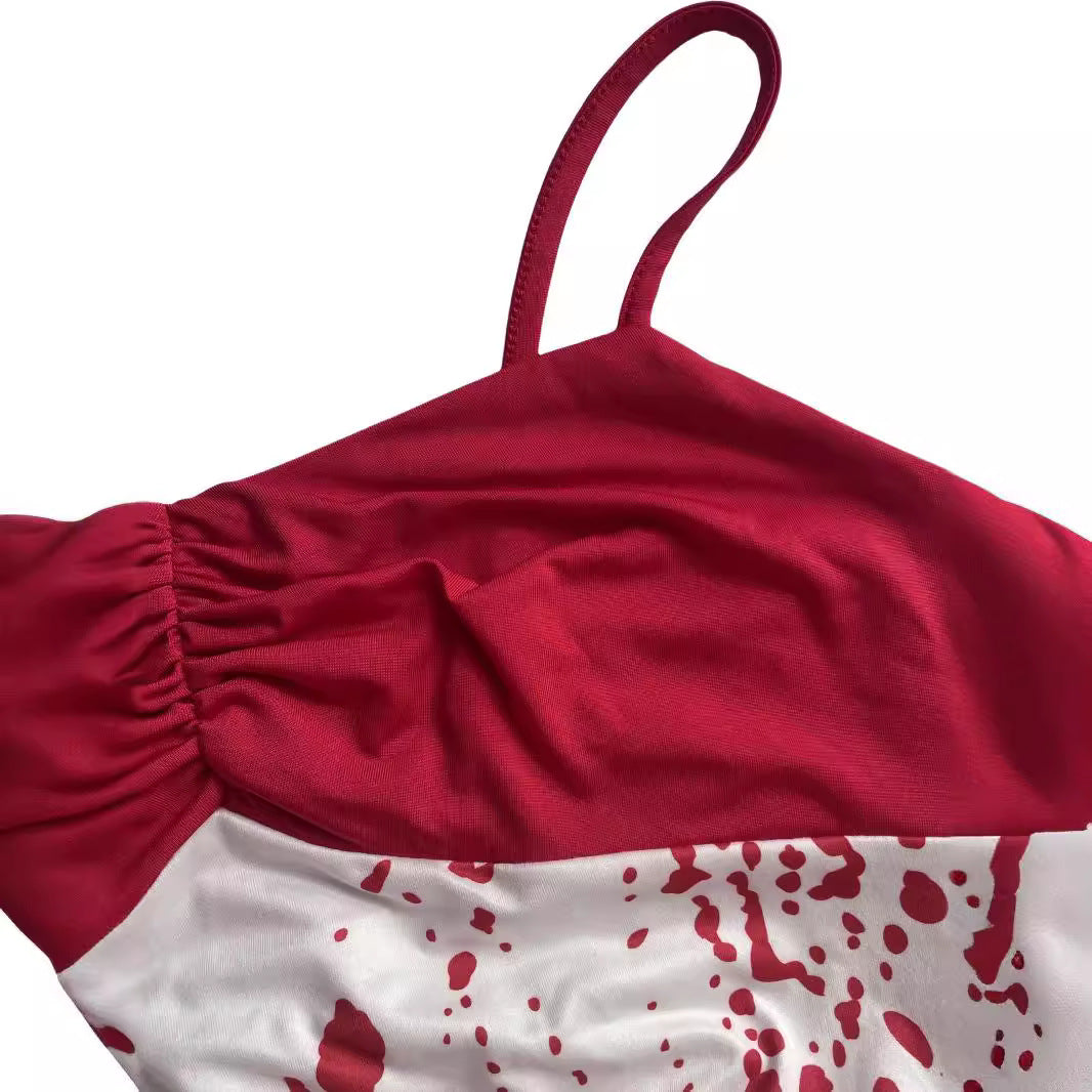 Halloween Doodle Print Color-Block Slim Fit Slip Dress