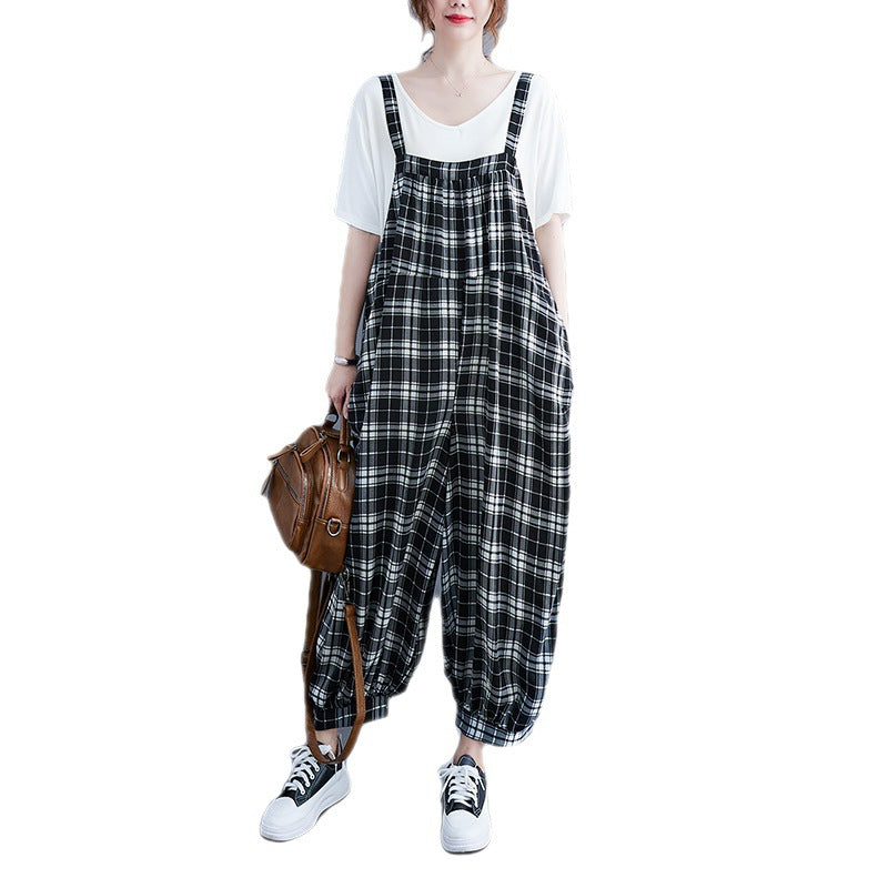 Vintage Plaid Plus Sizes Jumpsuits for Women