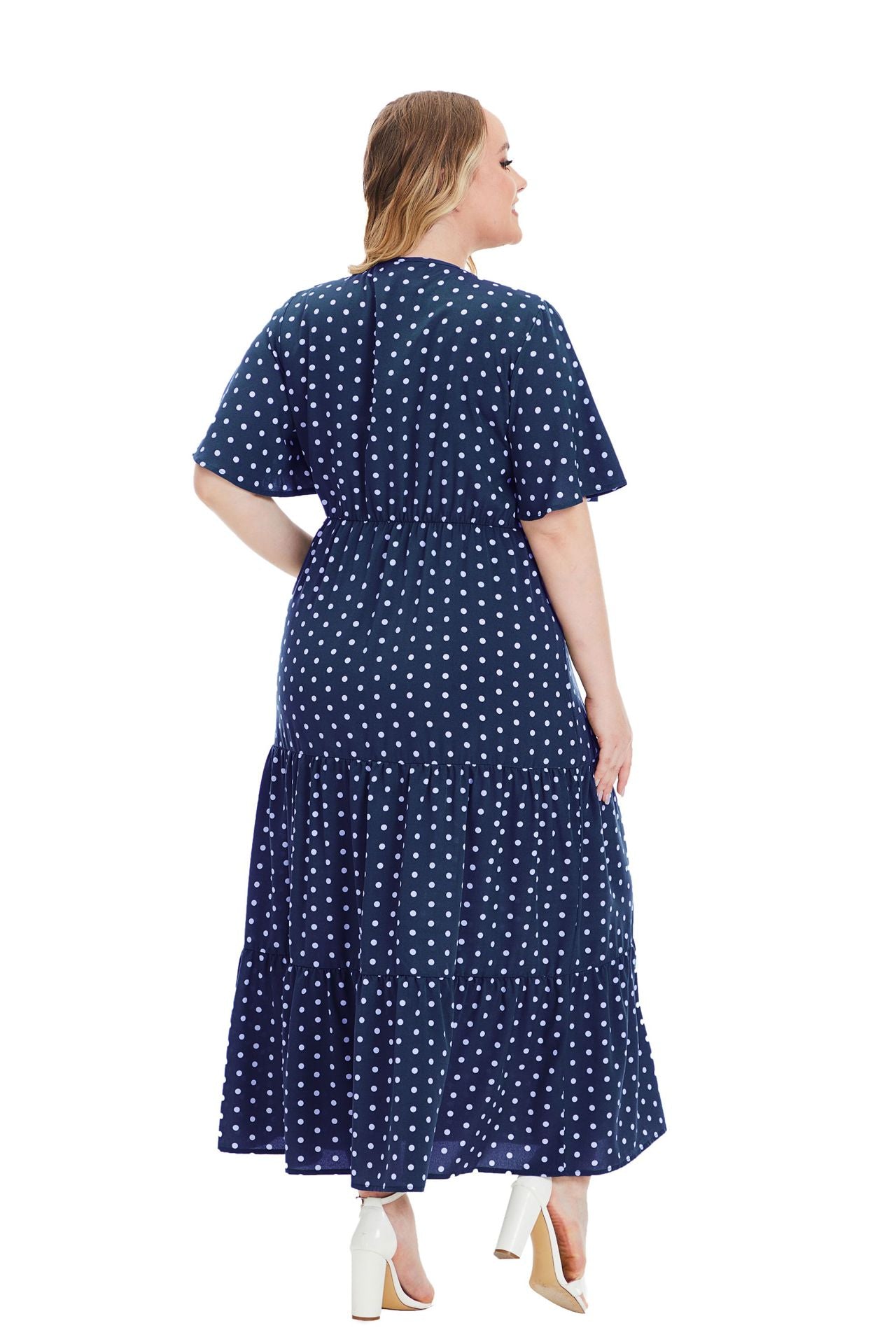 Plus Size Polka Dot V-Neck Swing Dress