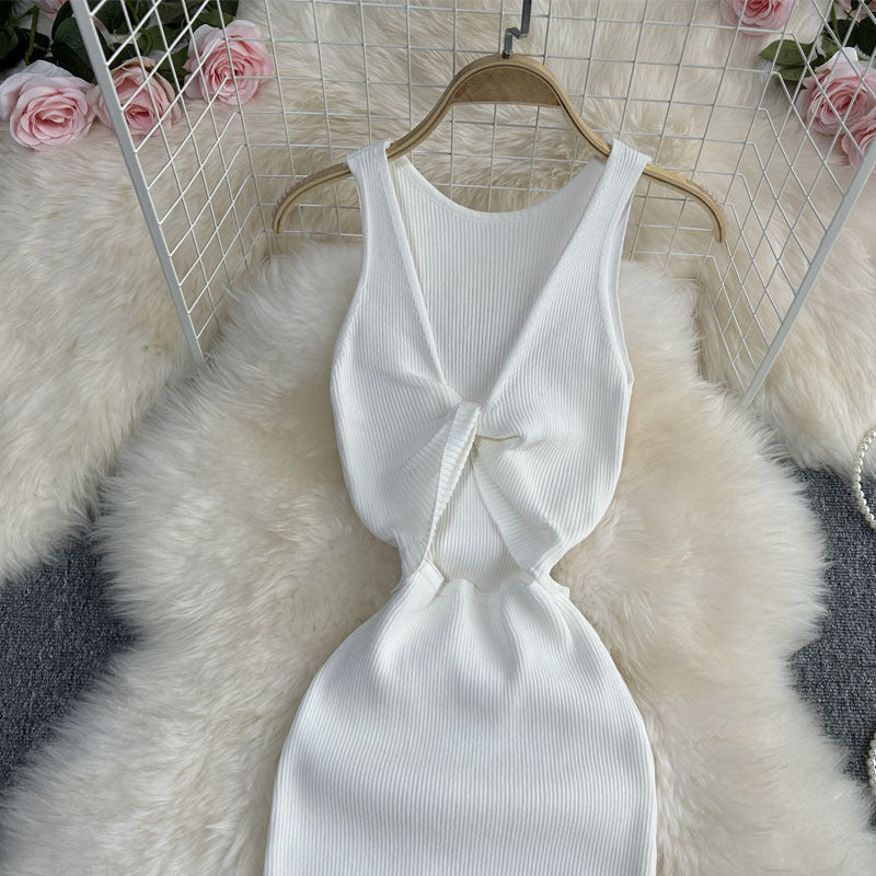 Sexy Summer Twist Designed Knitted Tank Top Elastic Dresses
