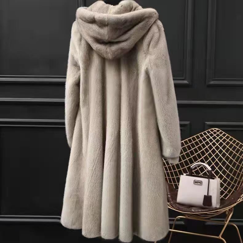 Women's Mink Fur Collar Faux Fur Coat